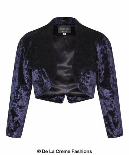 Purple open-front velvet bolero shrug by Rose Eleusis, stylish women&