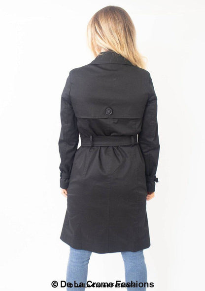 Women’s slim fit lightweight trench coat by Rose Eleusis, shown in a sleek, stylish design with classic collar and button details.