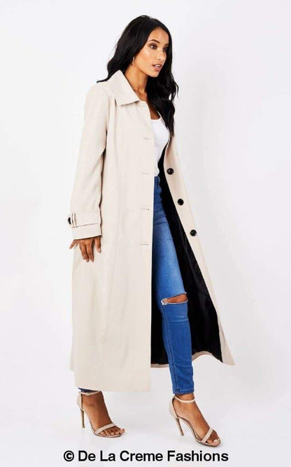 Rose Eleusis longline mac coat for women, spring/summer jacket with lightweight fabric and classic design.