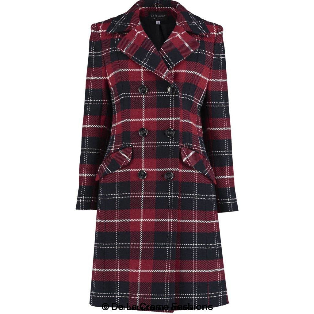 Rose Eleusis wool blend tartan check double-breasted coat, stylish women’s jacket with classic pattern and tailored fit.