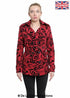 Red womens tribal print double-breasted short coat by Rose Eleusis, stylish jacket with bold pattern and tailored fit.