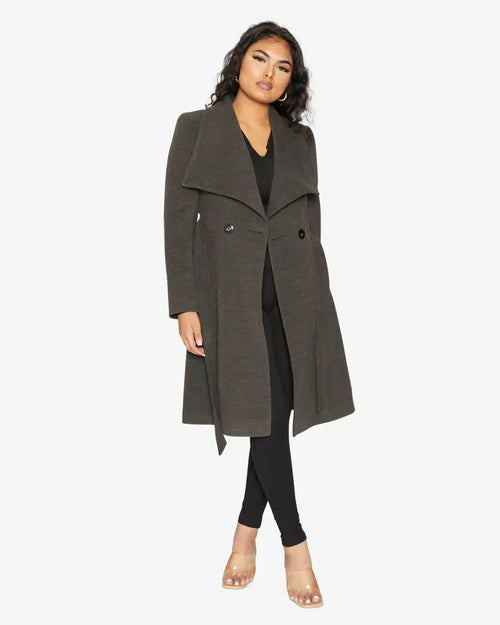 Grey Waterfall Lapel Double Breasted Duster Coat by Rose Eleusis, stylish women&