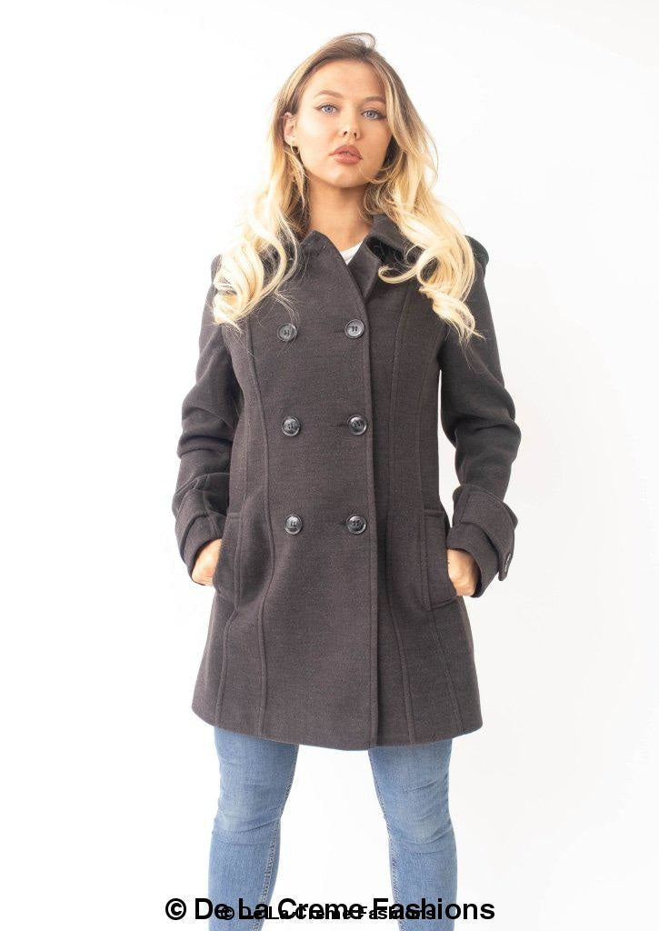 Womens wool-feel double-breasted hooded coat from Rose Eleusis, stylish winter jacket with a tailored fit and cozy hood.