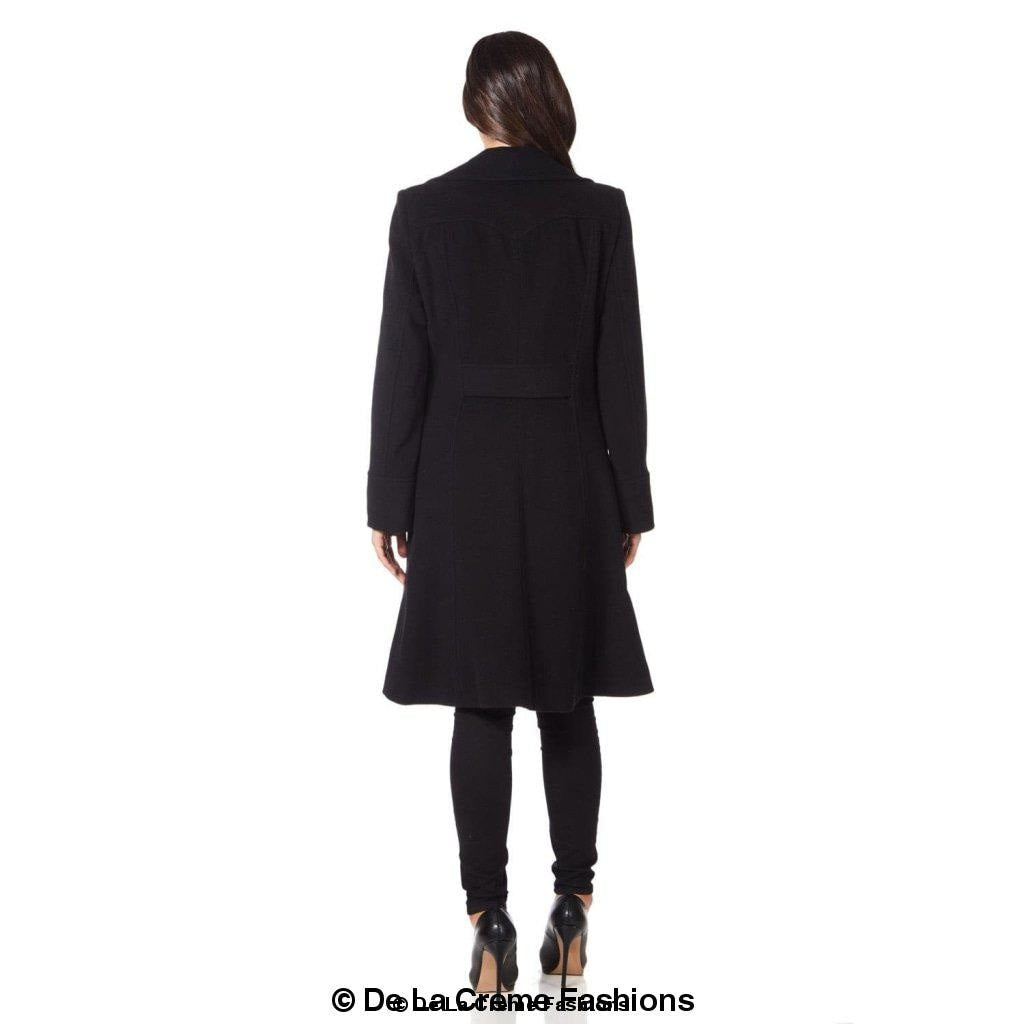 Wool blend double-breasted midi coat for women by Rose Eleusis, shown in a stylish, tailored design with classic lapels.
