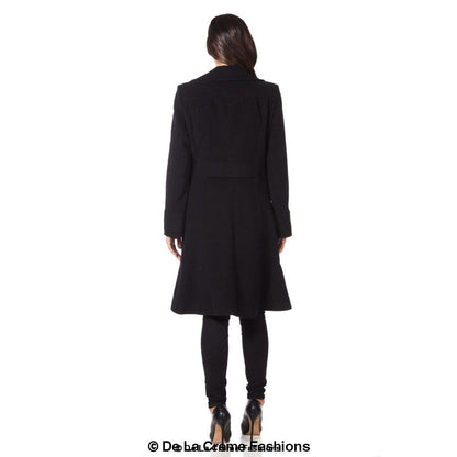 Wool blend double-breasted midi coat for women by Rose Eleusis, shown in a stylish, tailored design with classic lapels.