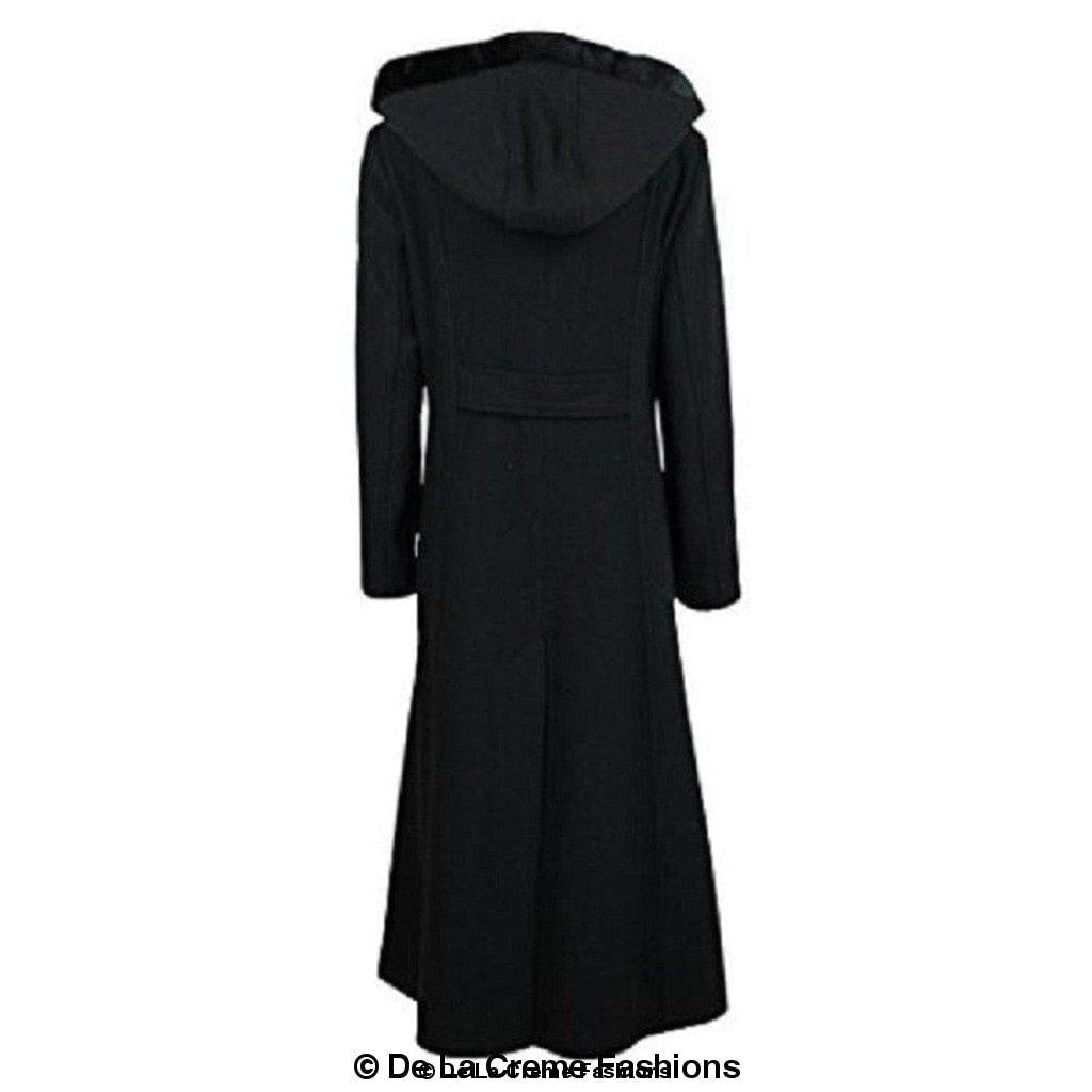 Rose Eleusis wool feel faux fur trim hooded long coat for women, featuring a cozy wool blend and stylish fur accents.