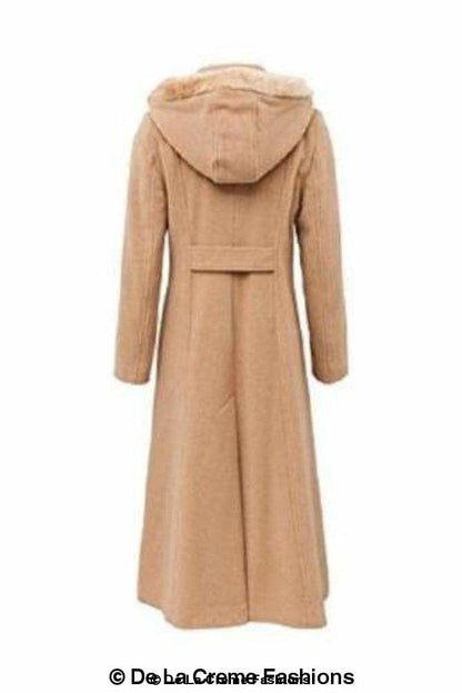 Rose Eleusis wool feel faux fur trim hooded long coat, stylish women&