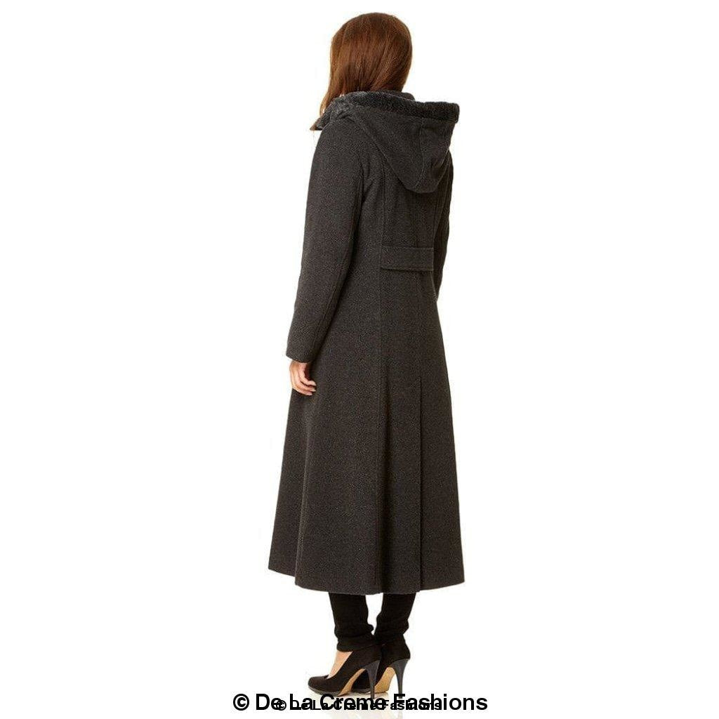 Rose Eleusis wool feel faux fur trim hooded long coat, women&