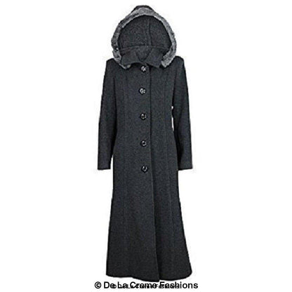 Rose Eleusis wool feel faux fur trim hooded long coat, stylish women&