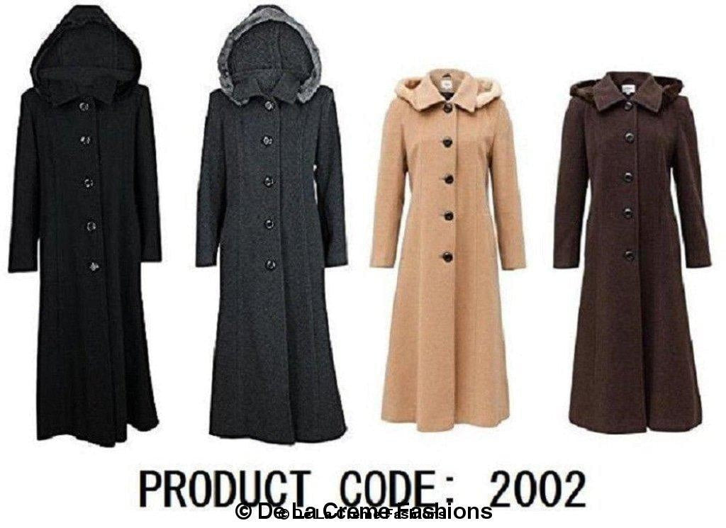 Rose Eleusis wool feel faux fur trim hooded long coat for women, featuring a cozy wool blend and stylish fur-lined hood.