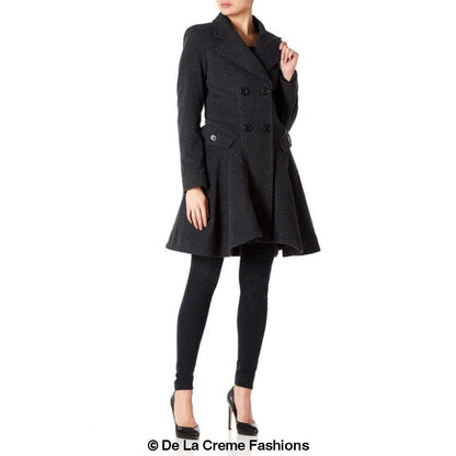 Rose Eleusis wool blend fit and flare double-breasted skater coat for women, stylish jacket with a tailored silhouette.