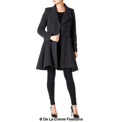 Rose Eleusis wool blend fit and flare double-breasted skater coat for women, stylish jacket with a tailored silhouette.