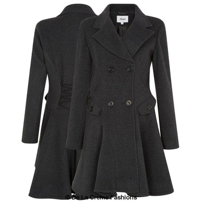 Rose Eleusis wool blend fit and flare double-breasted skater coat for women, stylish jacket with a flattering silhouette.