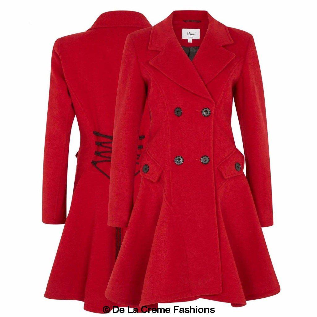 Rose Eleusis wool blend fit and flare double-breasted skater coat for women, stylish jacket with a flattering silhouette.
