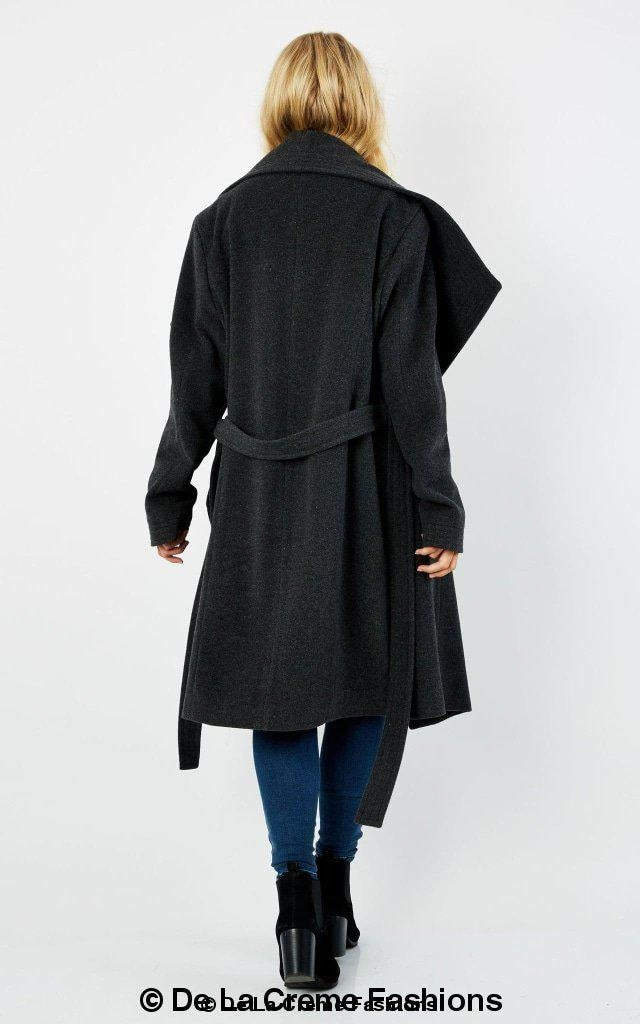 Wool blend large lapel duster coat by Rose Eleusis, stylish women&