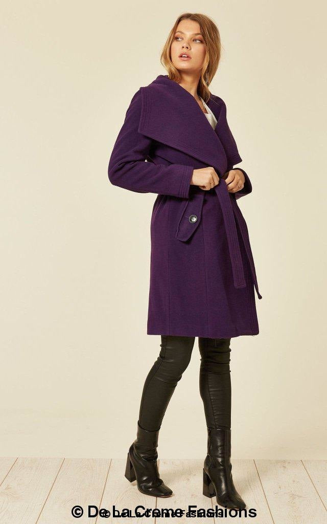 Rose Eleusis wool blend large lapel duster coat for women, stylish and cozy jacket with a wide lapel collar.