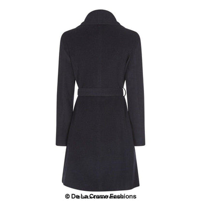 Wool blend large lapel duster coat for women, stylish jacket by Rose Eleusis, featuring a long silhouette and classic lapel collar.