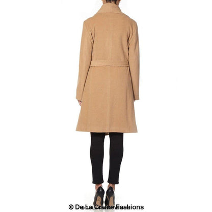 Wool blend large lapel duster coat for women by Rose Eleusis, stylish long coat with wide lapel and tailored fit.