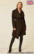 Brown wool blend large lapel duster coat for women by Rose Eleusis, stylish and warm jacket in size 4XS.