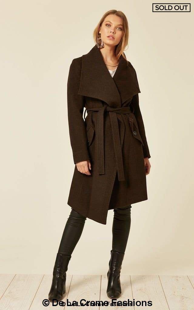 Brown Wool Blend Large Lapel Duster Coat by Rose Eleusis, stylish women&
