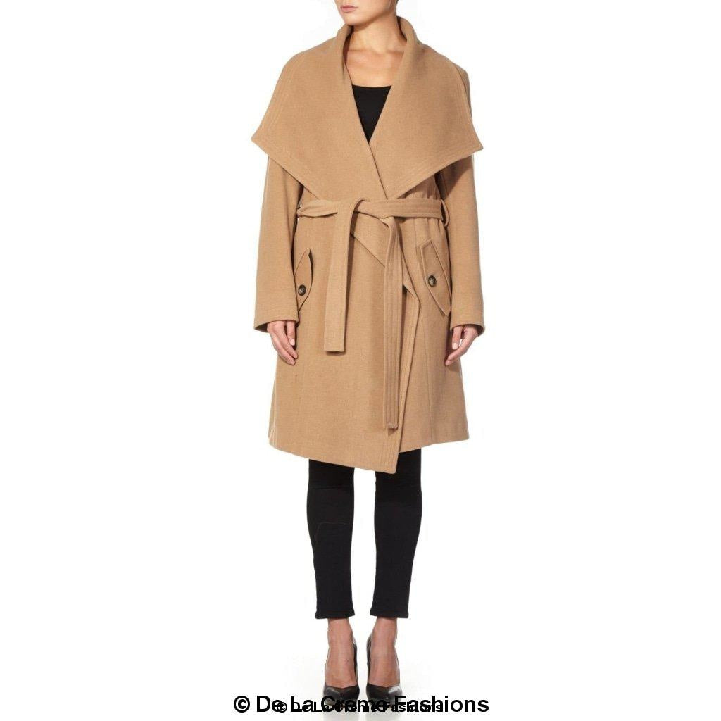 Rose Eleusis wool blend large lapel duster coat in camel, stylish and warm women&