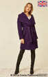 Purple wool blend large lapel duster coat for women by Rose Eleusis, shown on a model, stylish and cozy winter outerwear.