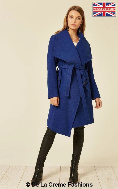 Royal blue Wool Blend Large Lapel Duster Coat by Rose Eleusis, women&