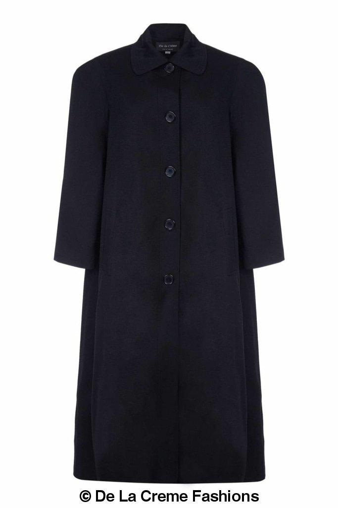 Plus size long coat by Rose Eleusis with a wool and cashmere blend, featuring a tailored fit and classic design.