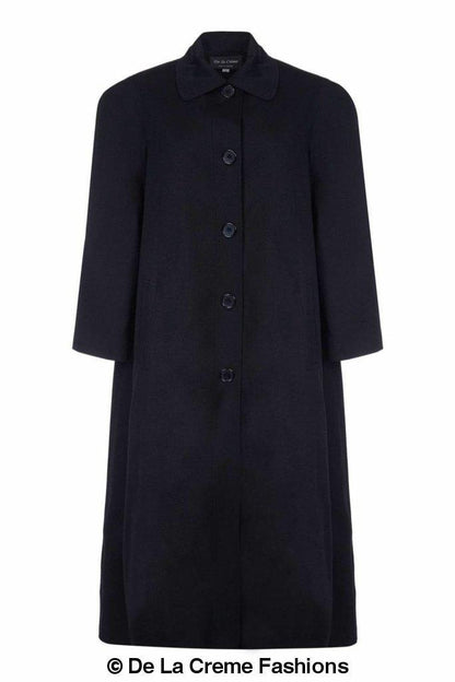 Plus size long coat by Rose Eleusis with a wool and cashmere blend, featuring a tailored fit and classic design.