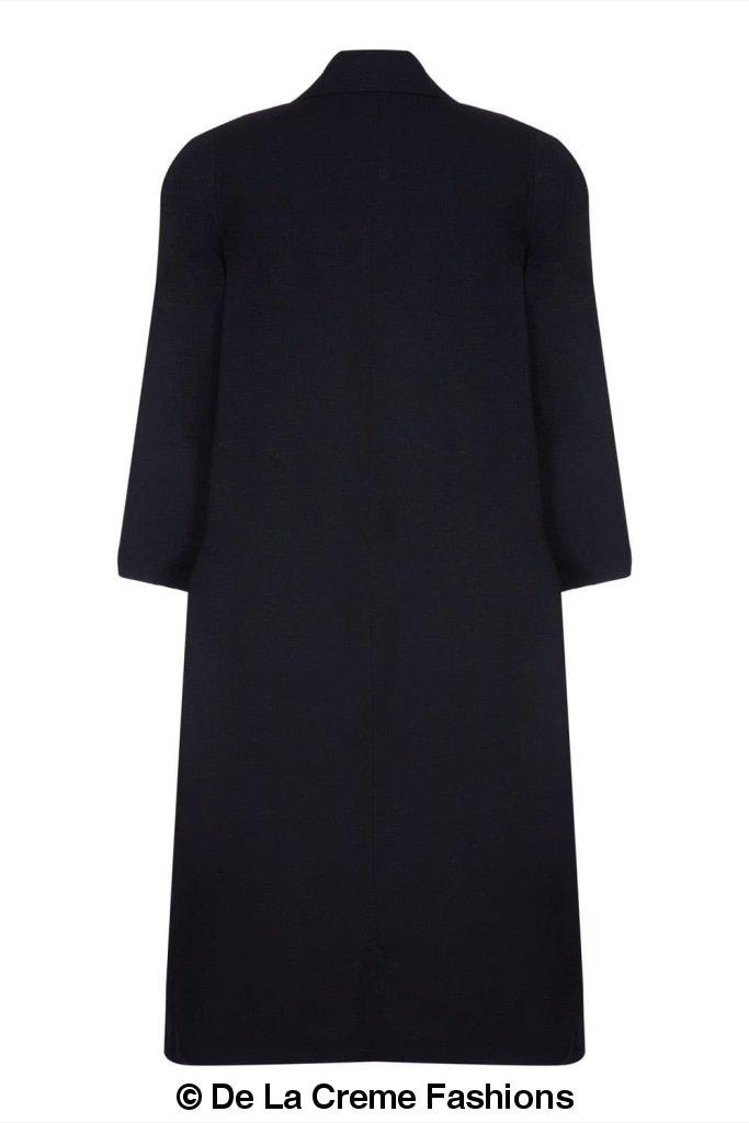 Plus size long coat by Rose Eleusis, made of wool and cashmere blend, featuring a stylish, cozy fit in a classic design.