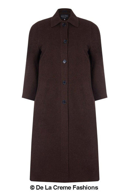 Rose Eleusis Curve wool and cashmere blend plus size long coat, with tailored fit and classic design, shown on a model.