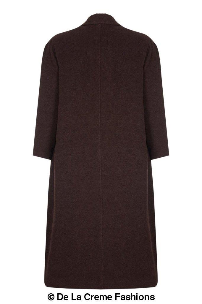 Plus size long coat by Rose Eleusis made of wool and cashmere blend, featuring a tailored fit and classic design.