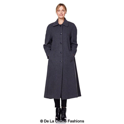 Plus size long coat by Rose Eleusis in a wool and cashmere blend, featuring a tailored fit and classic design.