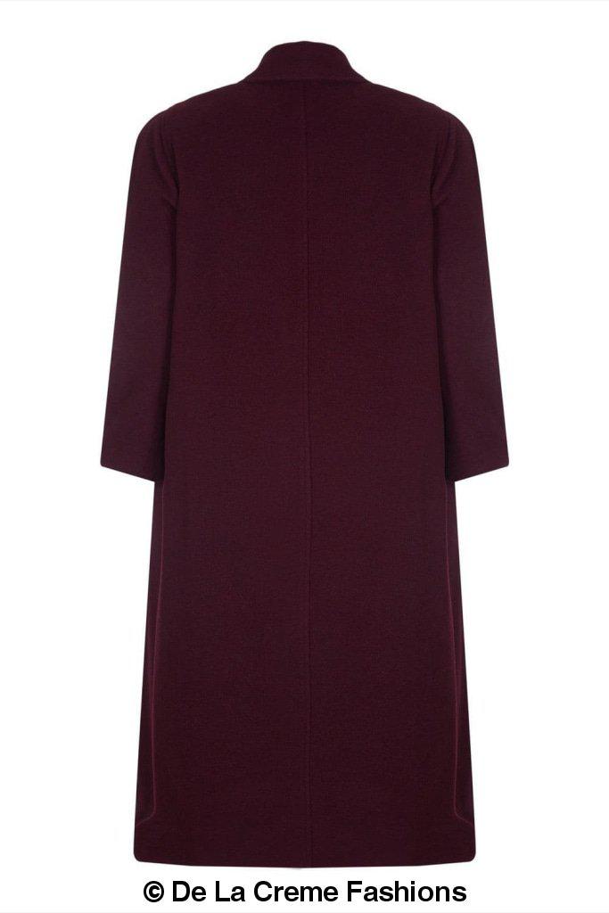 Rose Eleusis Curve wool and cashmere blend plus size long coat, shown in a stylish full-length view.