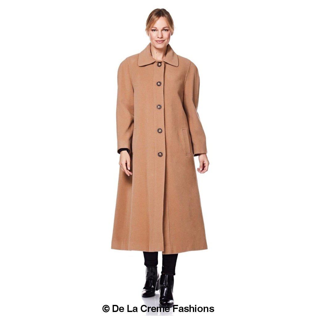 Plus size long coat by Rose Eleusis, made of wool and cashmere blend, featuring a tailored fit and classic design.