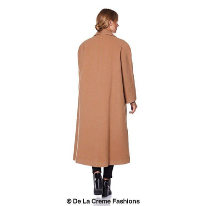Rose Eleusis Curve wool and cashmere blend plus size long coat, featuring a tailored fit and classic design, shown on a model.