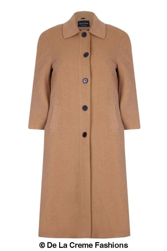 Plus size long coat made of wool and cashmere blend by Rose Eleusis, featuring a classic tailored design in a deep color.