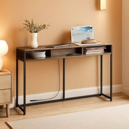55 Inch Two Tone Ultra Slim Console Table With USB Charging Outlets