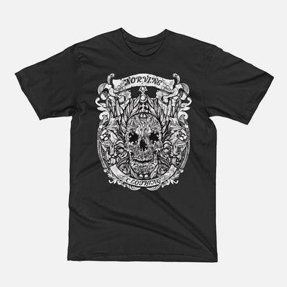 Callisto Norvine Caesar Skull T-shirt featuring a graphic print of a skull inspired by ancient Roman design.