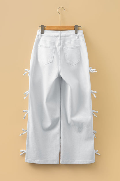 Women’s Byzantium Bay denim bow side straight leg jeans featuring a classic fit and stylish side bow detail.