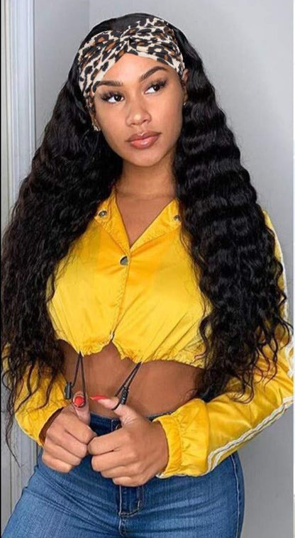 Deep wave human hair headband wig by Cerise Alfie, featuring 250-density, easy wear, no glue, and natural deep wave curls.