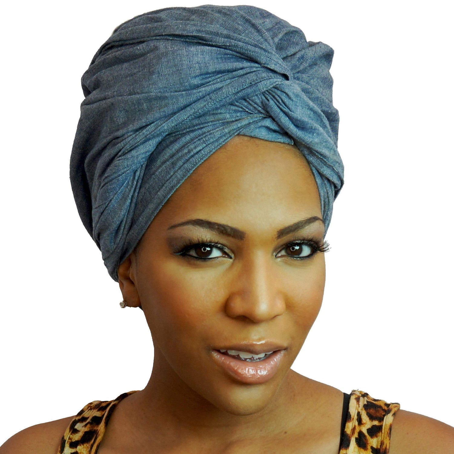 Denim chambray headwrap by Amaranth Phanes, stylish scarf or bandana accessory for casual or trendy looks.