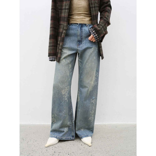 Brown Coeus Denim Shadow retro washed printed layered casual cotton jacket, slim-fitting bootcut style with stylish design details.