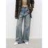 Brown Coeus Denim Shadow retro washed printed layered casual cotton jacket, slim-fitting bootcut style with stylish design details.