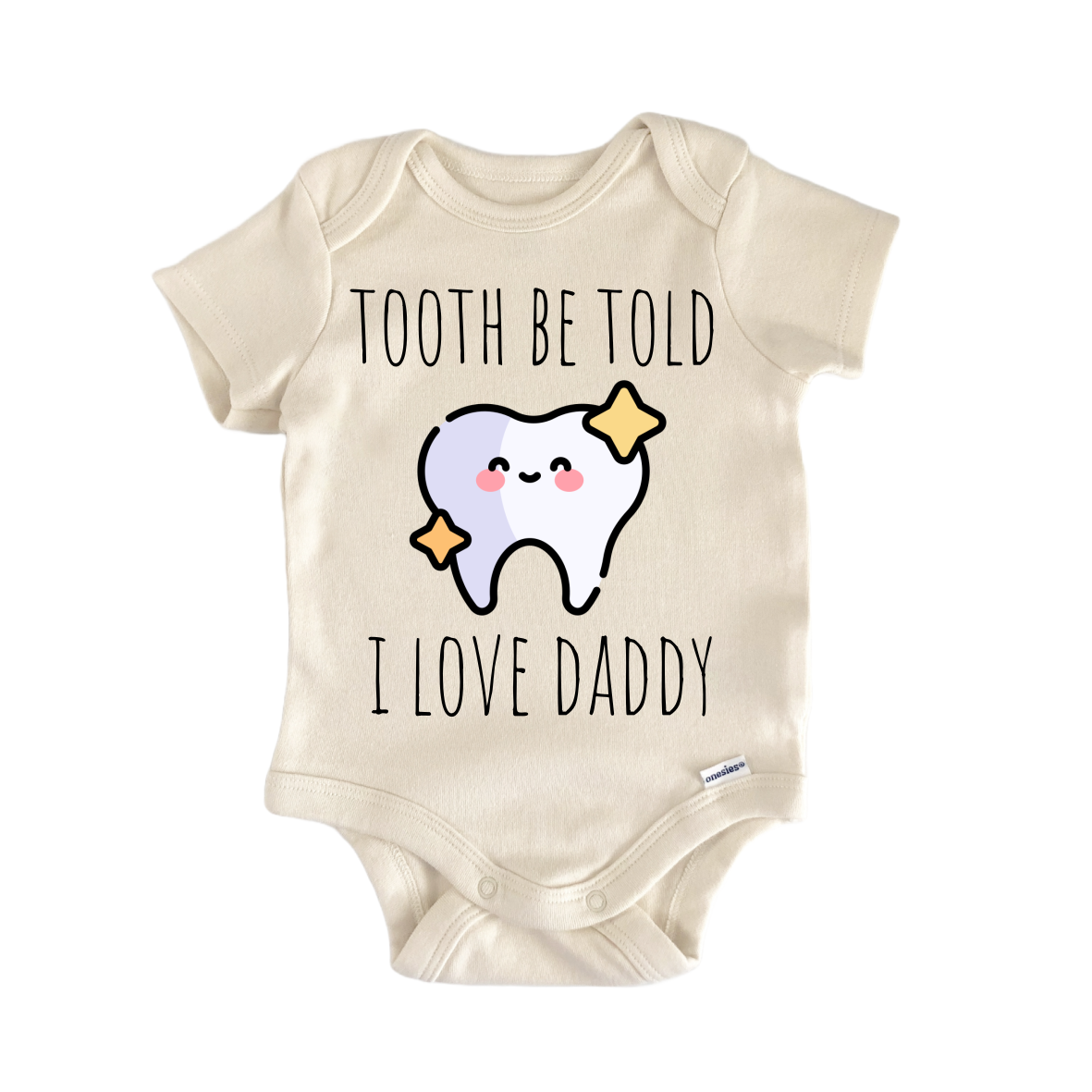 Baby bodysuit by Teal Clytemnestra featuring a dental-themed "Daddy Dentist" design, soft fabric with snap closures for easy dressing.