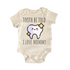 Baby wearing Teal Clytemnestra Dental Dentist Mommy baby bodysuit with dental-themed print, soft fabric, and cheerful design.