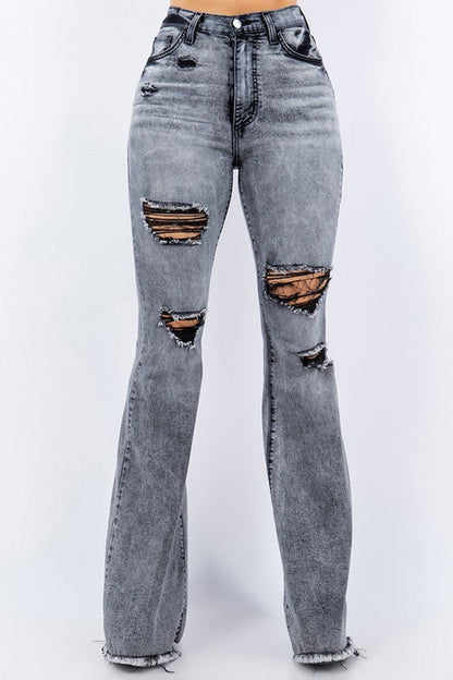 Gray Jade Icarus Storm Bell Bottom Jeans featuring flared legs and high-waisted fit, displayed on a mannequin.