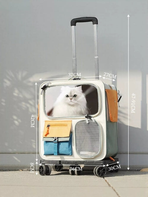 Pear Daisy rolling pet carrier with telescopic handle, portable pet travel bag with wheels and secure mesh sides for pets.