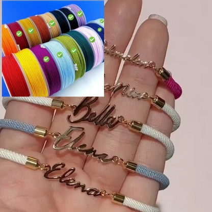 Colorful rope chain bracelet with customizable name, designed for women by Pink Lucky, featuring vibrant, personalized jewelry.