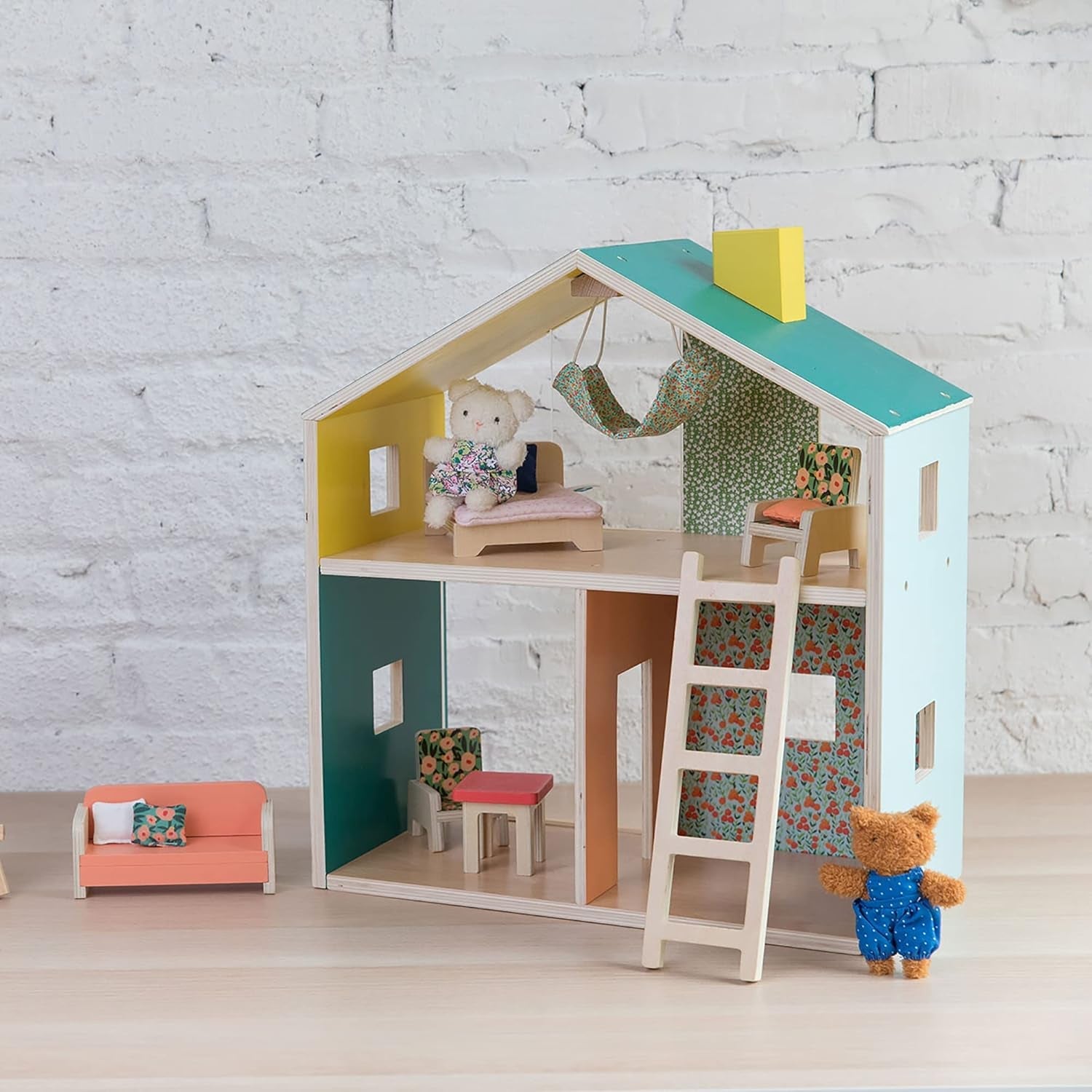 Wooden playhouse with loft for kids, Peach Maple furniture, featuring a cozy design and child-friendly play area.